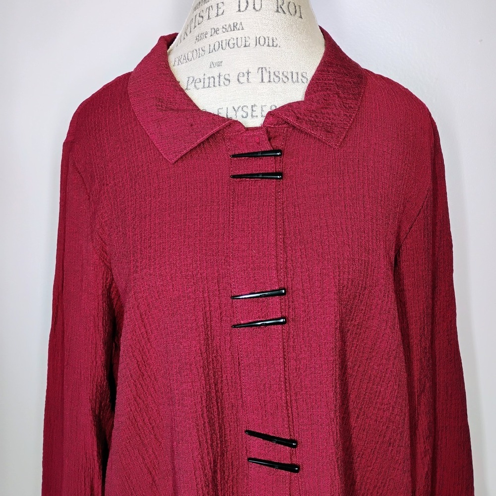 Habitat Tunic Top Red Pucker Weave Textured Chopstick Buttons Lagenlook Artsy L - Picture 2 of 9